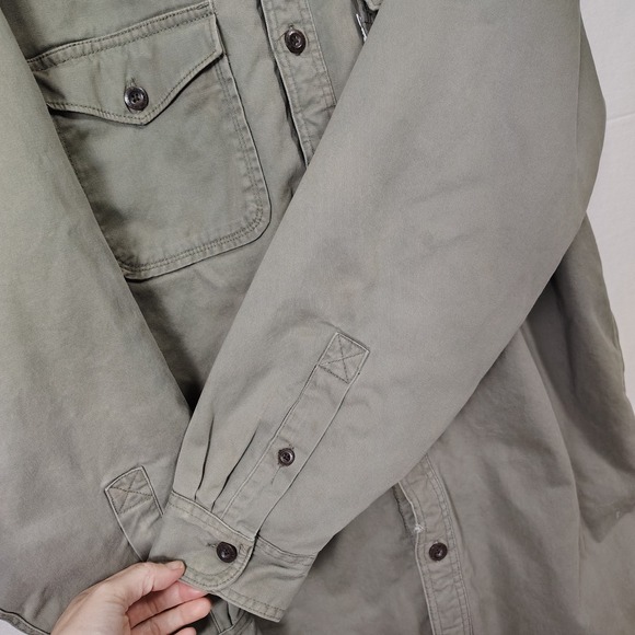 Levi's Shacket‎ Mens L Sherpa Lined Button Up Olive Green Pockets Faded Distress - Picture 7 of 16
